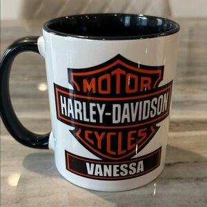 New Harley-Davidson Black and Orange Mug monogrammed Vanessa Brand New